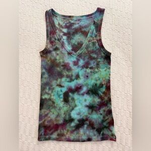 Old Navy Ribbed V-Neck Tank - Teal, Plum & Green Tie-Dye